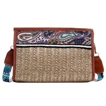 

Boho Rattan Bag Straw Beach Bag Women Ethnic Shoulder Bag With Colorful Strap Crossbody Bags For Women