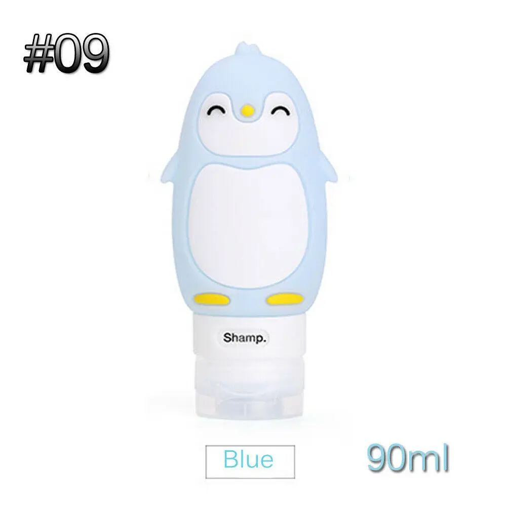 Новые горячие милые Мультяшные бутылки монстра 90 мл портативные силиконовые сжимаемые бутылка-контейнер для косметики путешествия пустая для шампуня горшок - Цвет: Penguin Blue 90ML