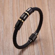 

Leather Bracelet Men 2018 New Fashion Stainless Steel Charm Men Bracelet Black Magnet Clsap Jewelry Accessories Gifts