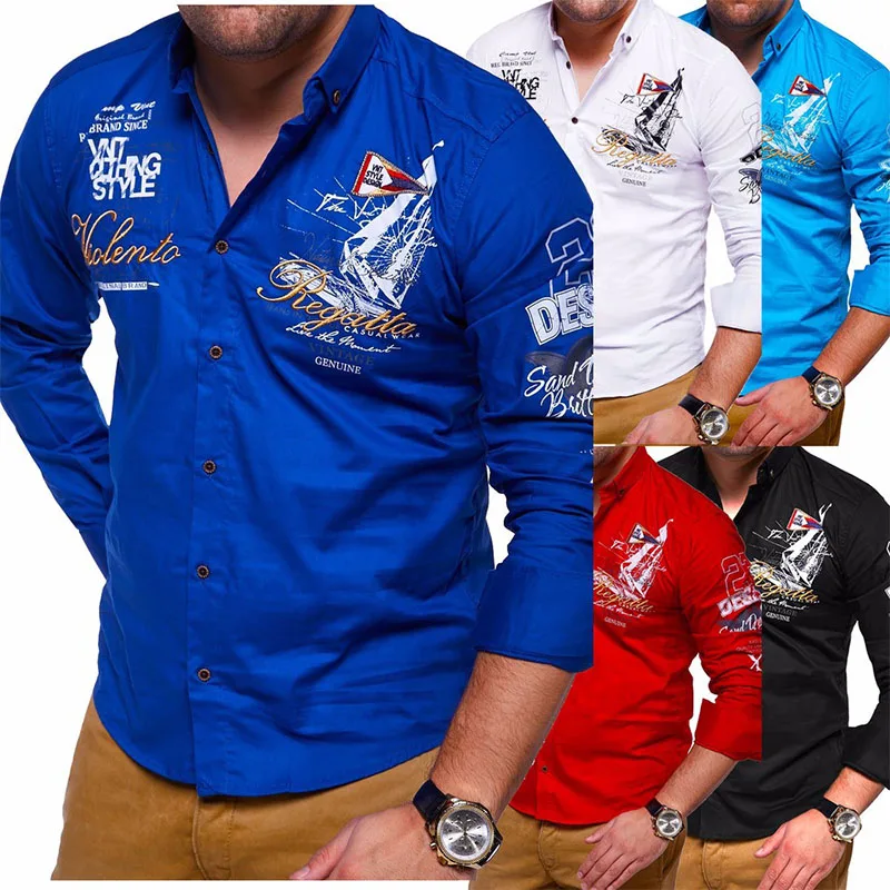 

ZOGAA Spring Autumn Casual Men's Shirt Full Sleeve Multi Color Print Letter Fashion Brand Long Sleeve Slim Fit Men Cotton Shirts