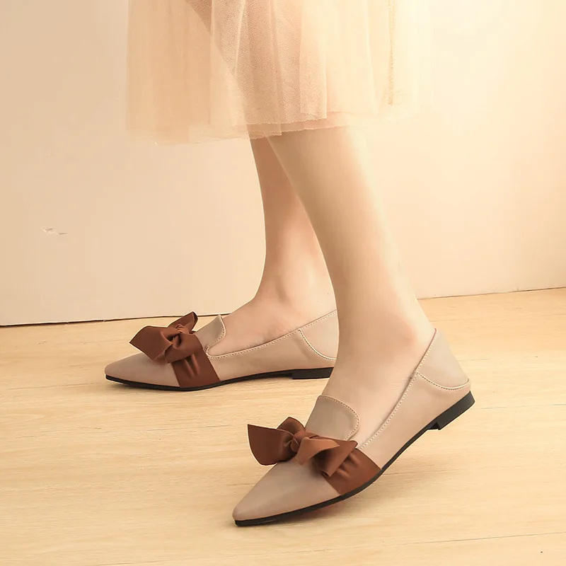 Taomengsi 2023 women's shoes new style pointy bow-toe flat shoes with two large size 33 to 43 loafers