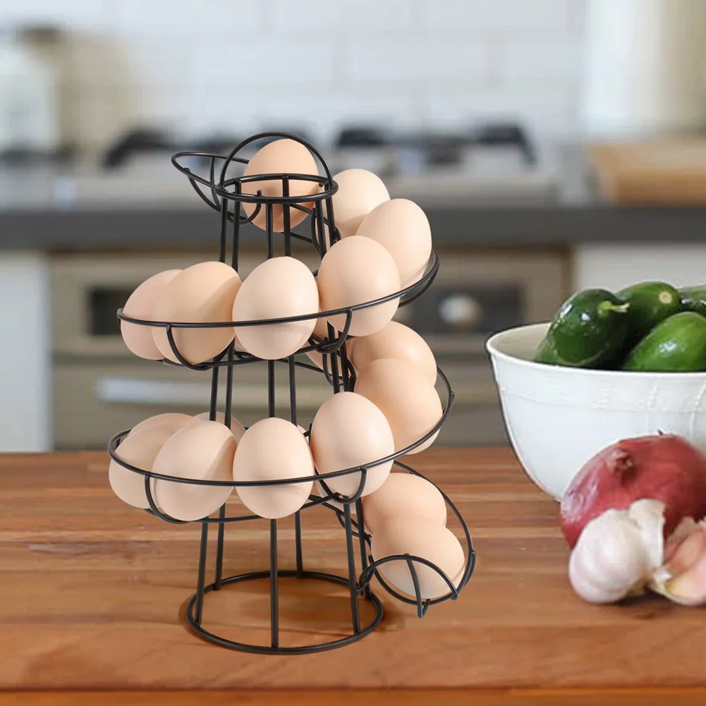  Black Silver Egg Holder Stand Modern Spiraling Dispenser Design Storage Rack Save Space for Kitchen
