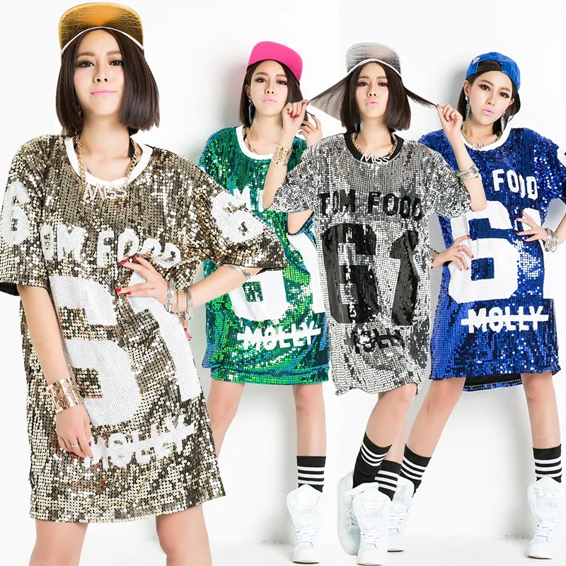 

Bar DS costume female jazz Night Club singer stage hip-hop clothing glitter sequins dress
