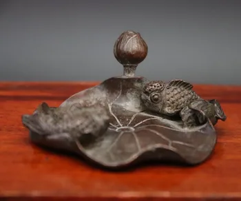 

6 cm China Pure red Copper Animal lotus Flower Leaf goldfish Fish incense support