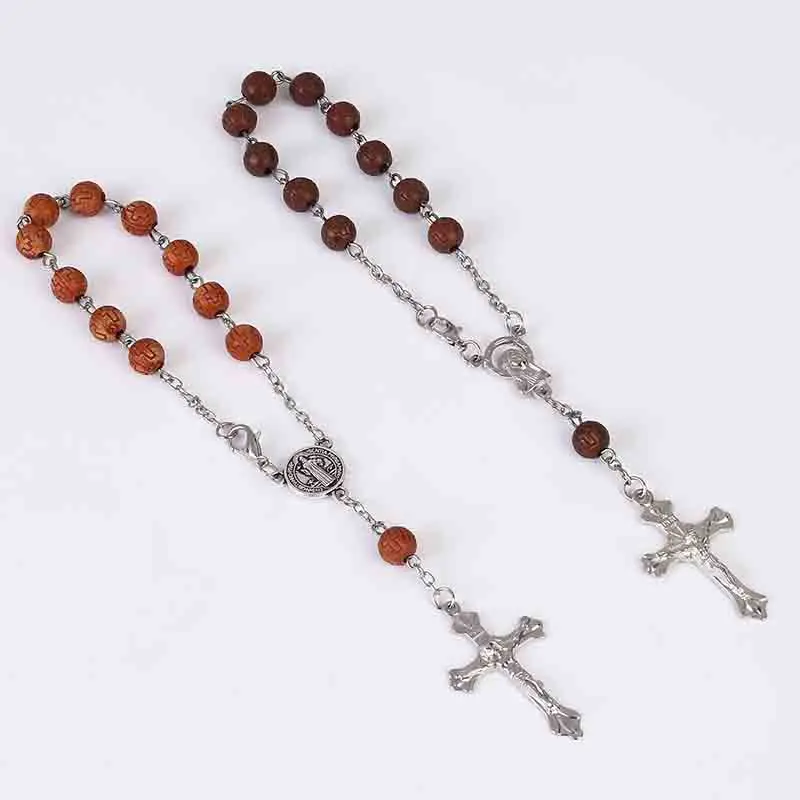 

48 pieces Jesus Cross Rosary Bracelet Acrylic Cross Beads Jesus Rosary Heart St. Mercy Icon Religious Bead Bracelet