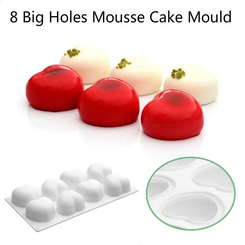 8 Holes Mousse Cake Mould Heart Silicone Molds For Cakes Mousse French