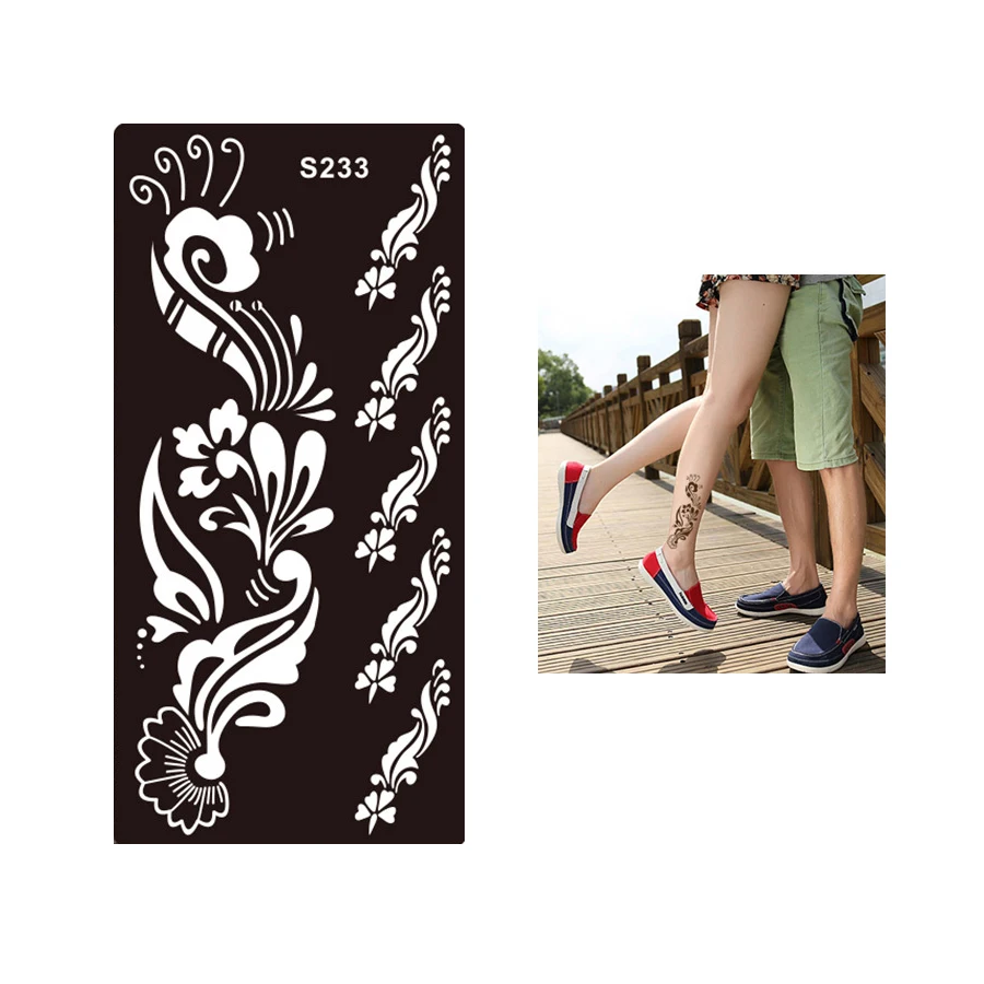 

1 Piece New Professional Women Flash Body Temporary Flower Airbrush Art Tattoo Henna Stencil Waterproof Tatoo Sticker Decal S233