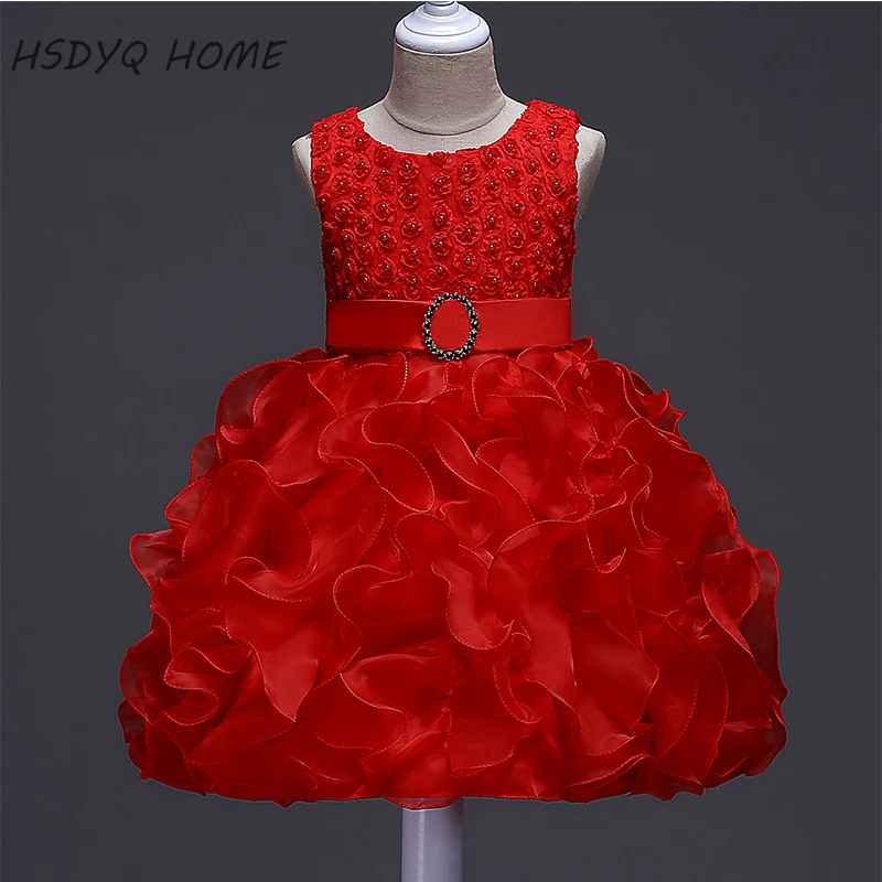 New Design Red Flower Girl Dresses 2017 Beautiful Pleat Children gown ...