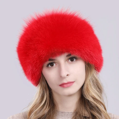 red Для женщин зимние из натурального меха лисы шляпа теплый мягкий пушистый с натуральным мехом серебристой лисы, Кепки класса «Люкс» хорошее качество натуральным лисьим мехом меховые шапки-бомберы - Цвет: red