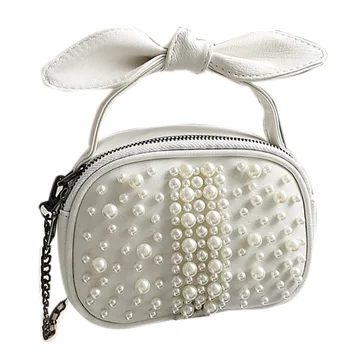 

JHD-Fashion Wild New Bow Female Bag Pearl Mobile Phone Bag Shoulder Slung Portable Small Round Bag