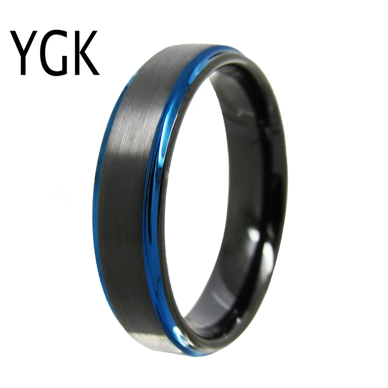 YGK Jewelry 6mm Matte Center/Black/Blue/Rose/Silver Step New Tungsten Ring Tungsten Wedding Ring For Men & Women Bridegroom Ring