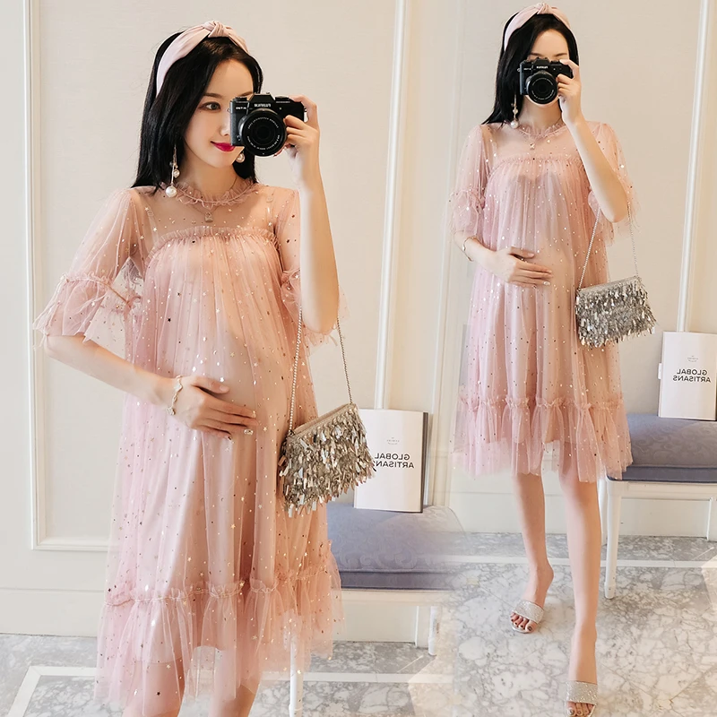 

Pleated Yarn dress Maternity Dresses For Pregnant Women Clothes lovely Pregnancy Dress Maternity Clothing Ruffle Pregnant Dress