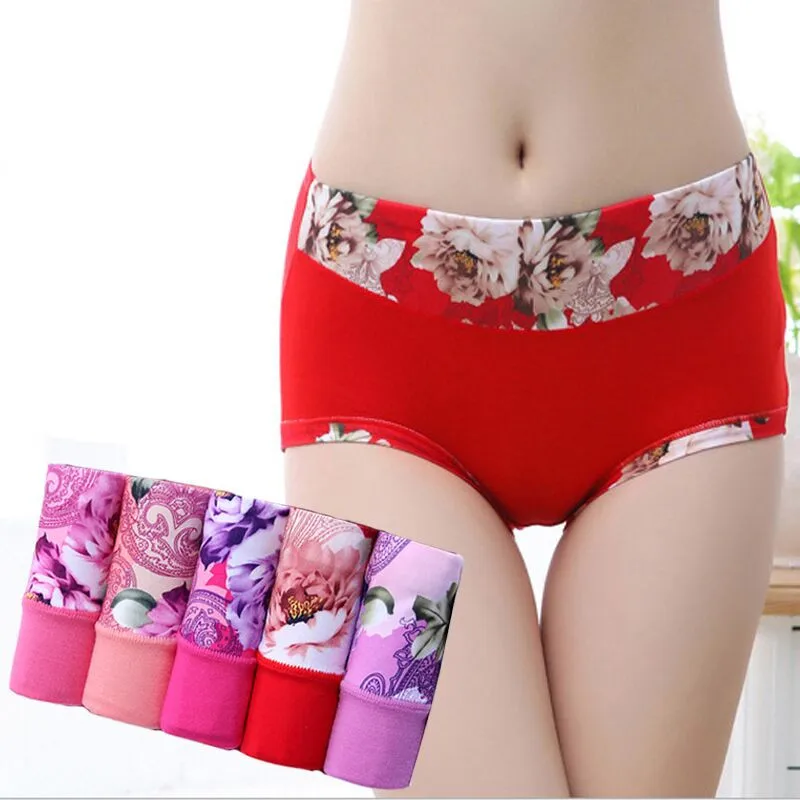 

3PCS/Set Women Sexy Panties Print Flower Mid-Rise Shorts Breathable Soft Spandex String Underware Spring Loose Size Lingerie