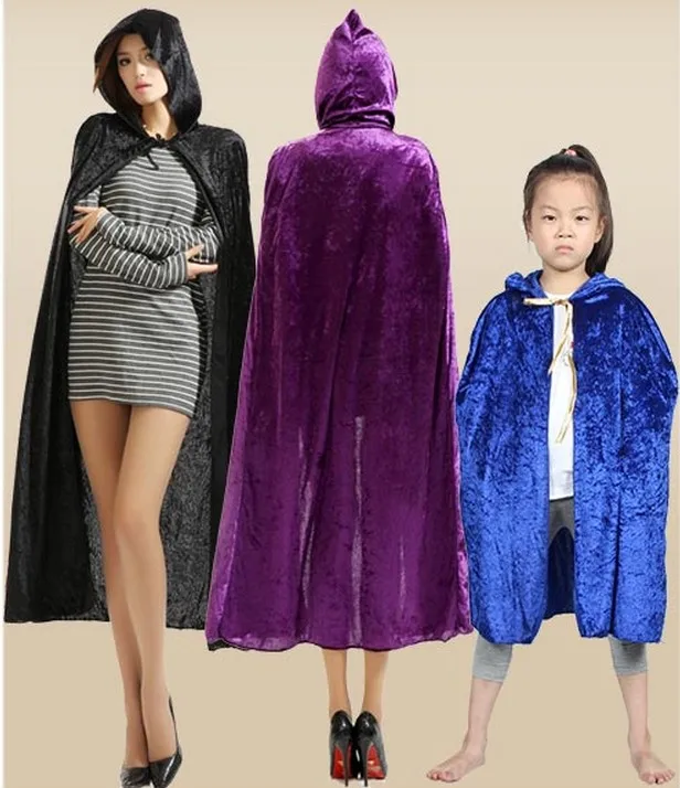 Halloween Christmas cosplay clothes adult children red black purple green flocking witch death  hoody cloak cape with hat