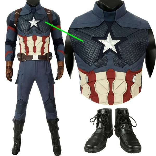 Мстители, костюм Капитана Америки для косплея, полный комплект, наряд Капитана Америки, Стива Роджерса, комбинезон,, на заказ - Цвет: PU whole set