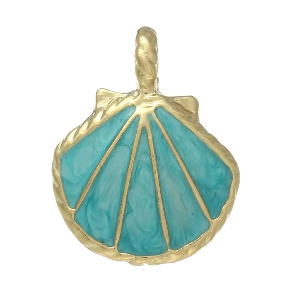 

8SEASONS Charm Pendants Shell Gold color Peacock blue Enamel 25mm(1") x 20mm( 6/8"),10 Pcs