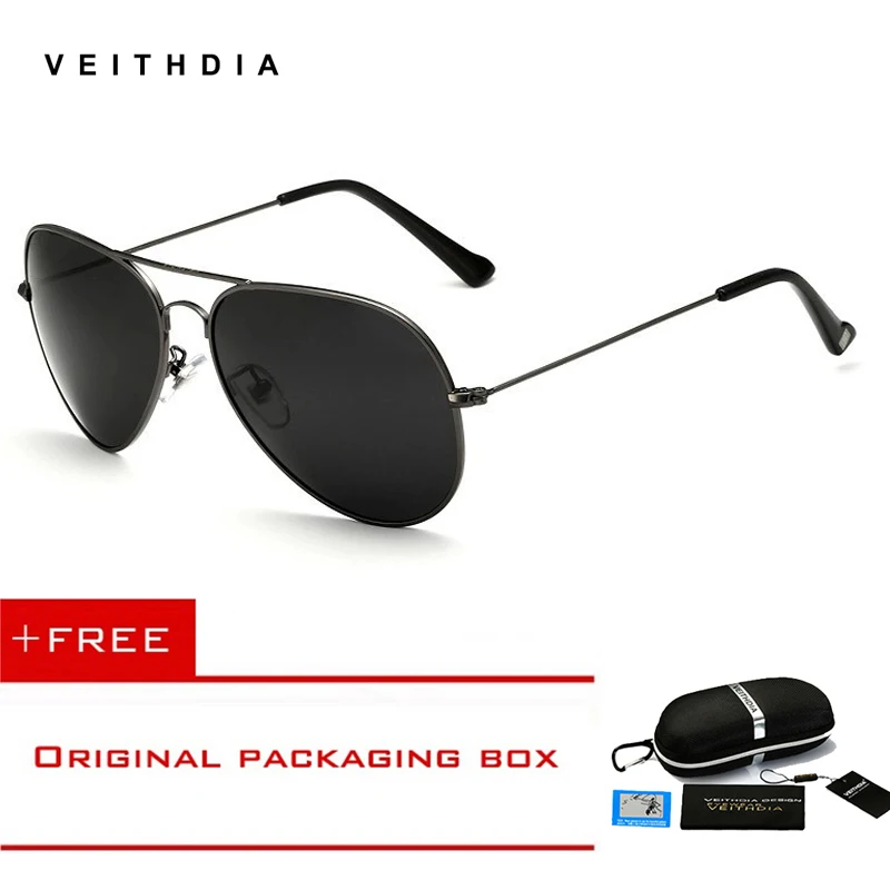 VEITHDIA, Классические, модные, авиационные солнцезащитные очки, поляризационные, солнцезащитные очки для мужчин/женщин, цветные, с отражающим покрытием, линзы, для вождения, солнцезащитные очки - Цвет линз: Gun Gray