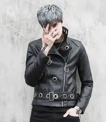 Новый корейский Тонкий Короткие волосы стилист модная кожаная куртка мода для мужчин мотоцикл кожаная куртка DJ певица костюм