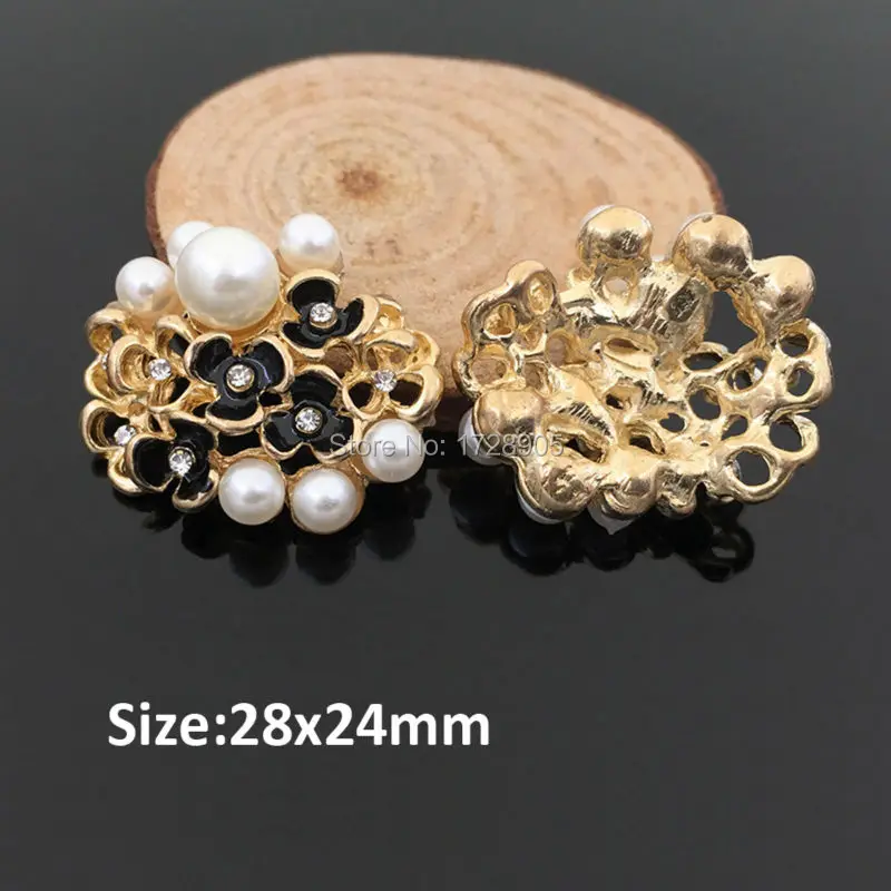 

Arch Nail Art Babysbreath Cluster Enamel Flower Crystal Pearls Button gold Arc Embellishment for Hair Bow Center 28 mm 10 pcs