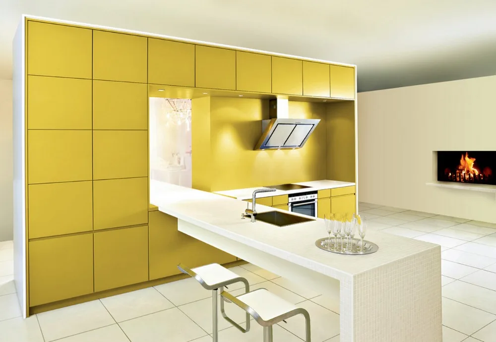 2017 Hot Sales 2pac Kitchen Yellow Colour Modern High Gloss