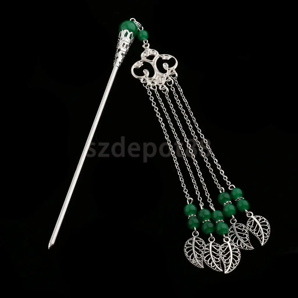 Solid Metal Tasel with Beads Stick Pin Hanfu Dress Ancient Chinese Cosplay Drama Girls Cute Hair Pin