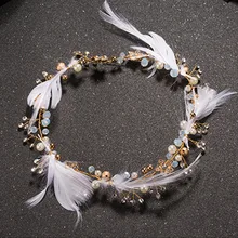 Сладкий Золотой перо горный хрусталь жемчуг свадебный головной убор для женщин Девушка Диадемы Ювелирные изделия на волосы свадебные аксессуары для волос VL