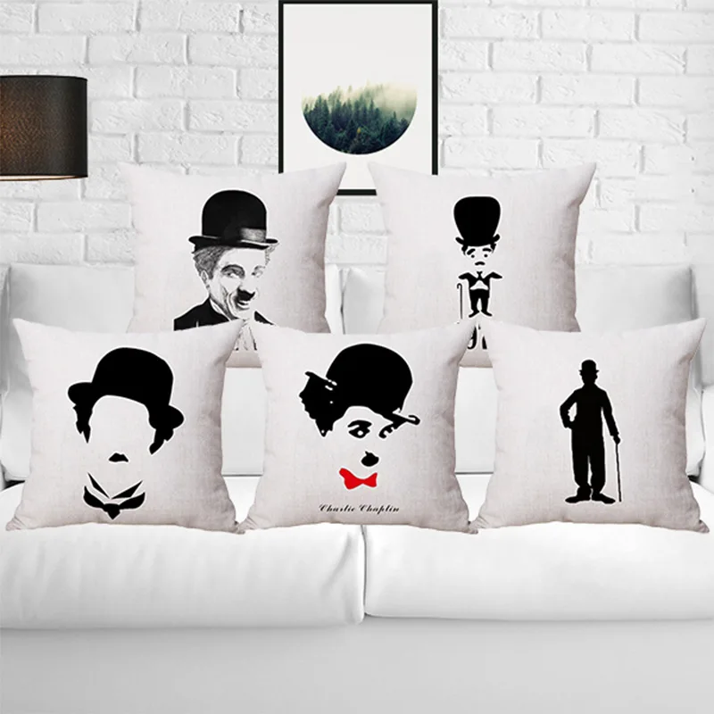 

Pillowcase Chaplin Cushion Cover Cotton Linen Size 45*45 Printed Throw Pillows Decorative Cojines