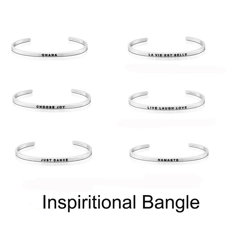 Love Bracelet New Stainless Steel Engraved Positive Inspirational Quote Hand Stamped Cuff Bangle For Women Best Gifts | Украшения и