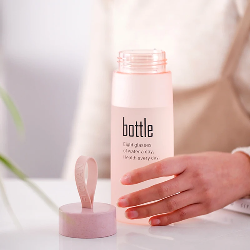 Fashion Plastic Water Bottle 500ml Leak-proof School Outdoor Sports Bottles Kettle My Drink Bottle with Rope Juice Milk BPA Free Drinkware (12)