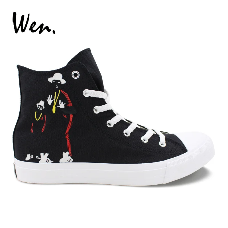 

Wen Design Black Hand Painted Shoes African American Band High Top Sports Skateboarding Shoes Men Women Canvas Platform Sneakers