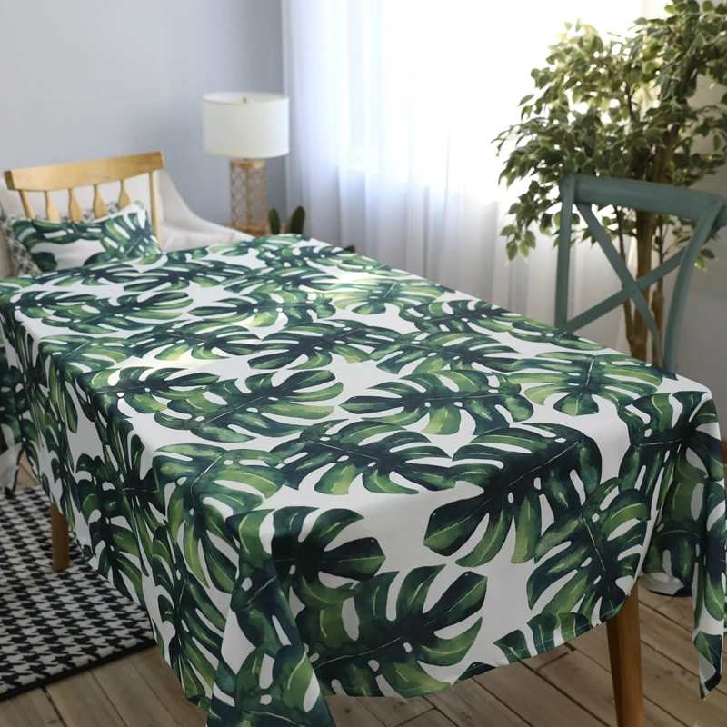 

Green Tropical Leaf Tablecloths European Style Picnic Party Polyester Table Cover Waterproof Rectangular Home Decor Table Cloths