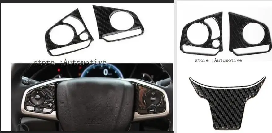 3pcs/2pcs carbon fiber steering wheel button panel cover steering wheel switch frame stickers for Honda Civic 2016 2017 2018