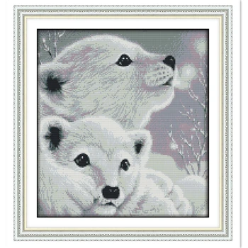 

Two Little Polar Bears 11CT 14CT Printed On Canvas Embroidery Cross Set Chinese Counted Cross Stitch Pattern Cross Stitch Kit
