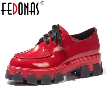 

FEDONAS 2020 Women Genuine Leather Round Toe Flats Lace-Up Office Casual Platforms Shoes Woman New Spring Autumn Women Sneakers