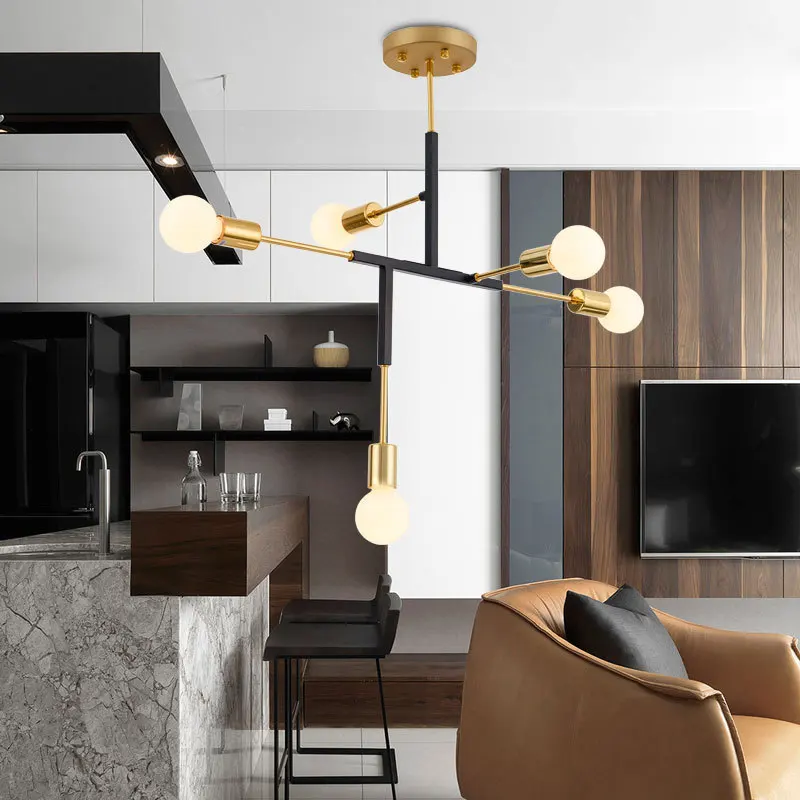 

Nordic Copper gold pendant light Metal Lustre Led Hanging lamp For Living Dining Room