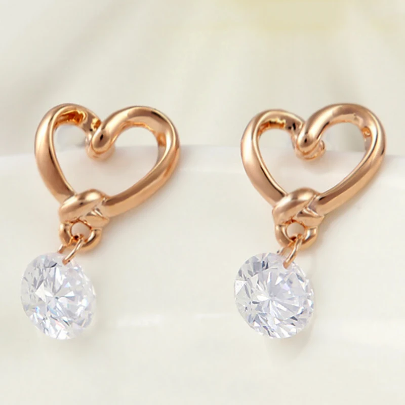 

KLEEDER Heart Shaped Earring for Women Fashion Jewelry Gifts Gold Color Alloy Artificial Zircon Crystal Drop Earrings