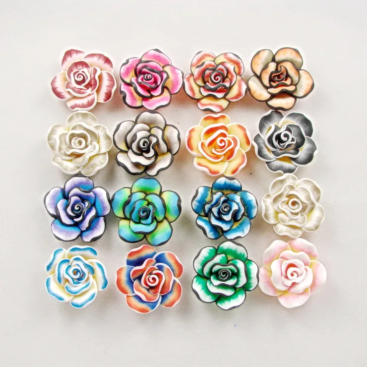 

10pieces 28mm Colorful Polymer Clay Fimo Rose Flower Beads For Diy Women Brooch Necklace Jewelry Clothes Shoes Accessoies