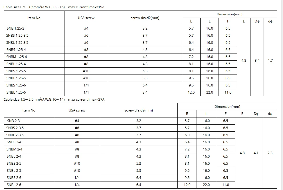 1000, sem isolamento, 22-18ga, 16-14ga 14-12ga 12-10ga awg gauge #8