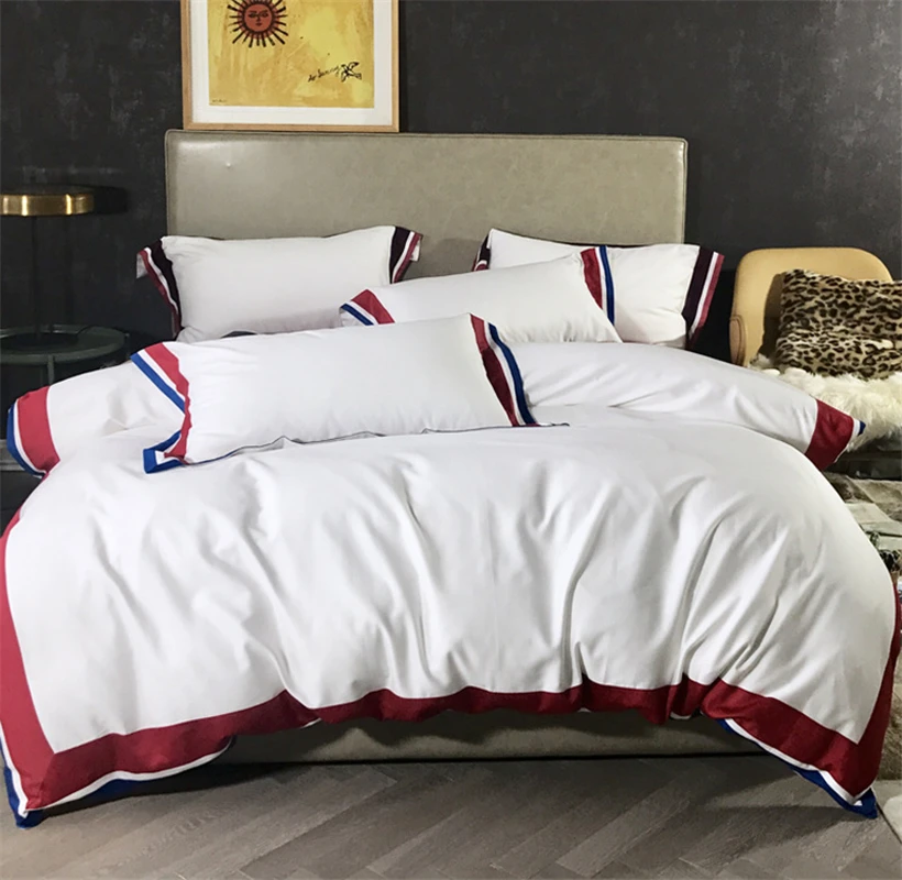 

2018 new European cotton white bedding package 4pcs throw autumn and winter thick warm quilt cover sheet pillowcase home textile