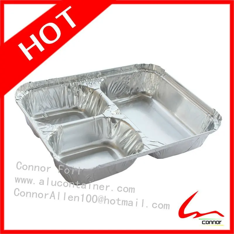 disposable catering three compartment aluminum foil lunch box on