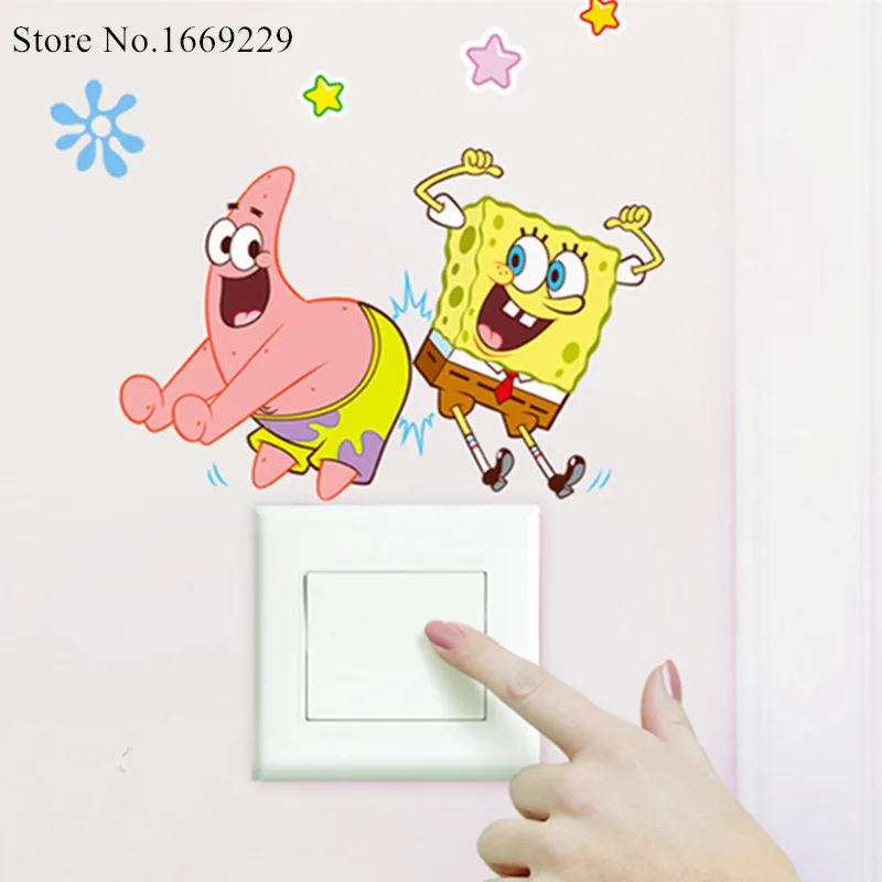 かわいいスポンジボブスイッチステッカー愛らしいスポンジボブウォールステッカーキッズルーム用 Sticker For Kids Room Switch Stickerwall Stickers For Kids Aliexpress