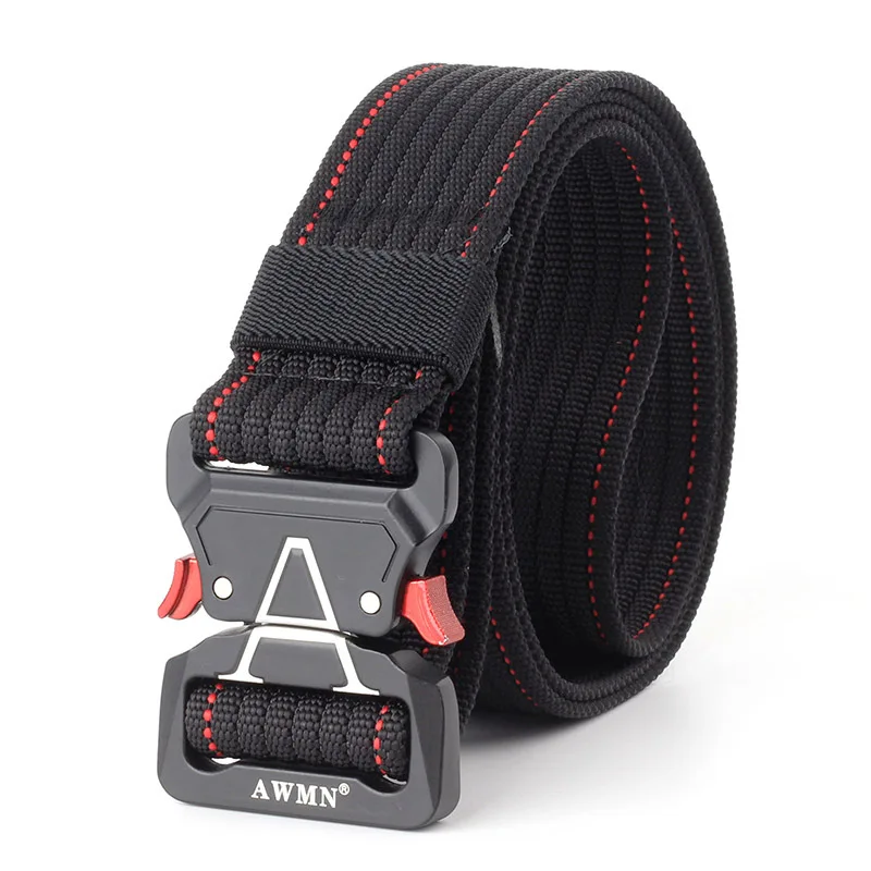 Black Red Belt Холщовый военный ремень мужские тактические дизайнерские ремни для джинсов брюки Повседневный нейлоновый черный длинный поясной ремень быстросъемный ремень Кобра - Цвет: Black Red Belt
