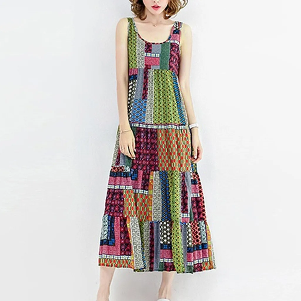 

Bohemian Vantage Women Floral Sleeveless Maxi Dress Elegant Summer 2019 Loose Ladies Beach Dressess Vestido Longo Sukienki 2#