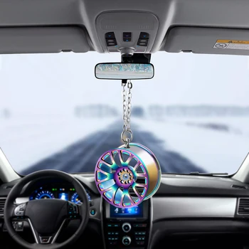 Car Pendant Ornaments Metal Wheel Hub Flywheel Hanging Hip-hop Auto Interior Rear View Mirror Decoration Dangle Trim Accessory