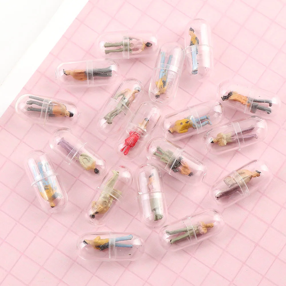 Plastic Transparent Capsule Pill Humanoid Medince Pill Bottle Shape Figurines Make Earring Jewelry Accessories 20pc