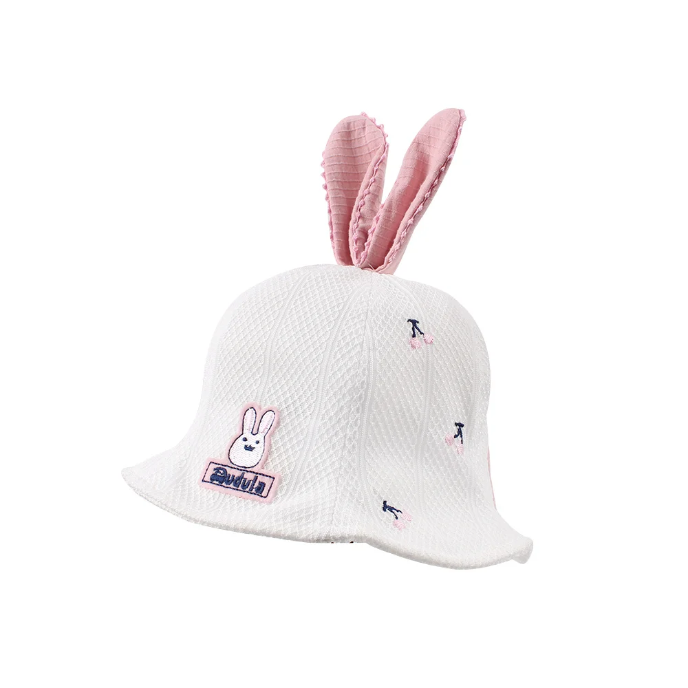 Cherry Cute Baby Hat For Girls Rabbit Ears Toddler Girls Hat White Pink Girls Bucket Hat Sun Cap Spring Autumn Girls Fisher Caps (9)
