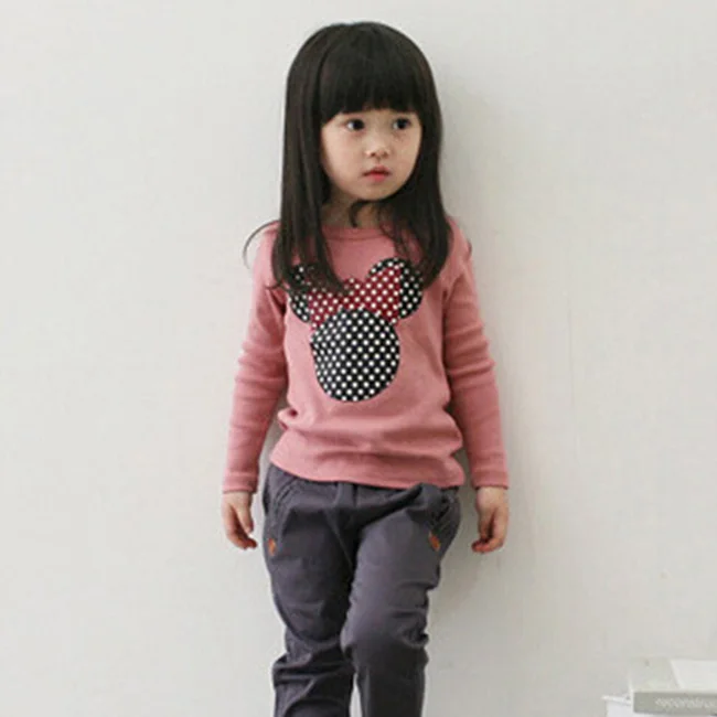 Long Sleeve T-shirt For Girls Toddler Kids Clothes Baby Girls Cartoon Print Mickey T shirts Casual Tops Tees Children's Clothing - Цвет: T6610pink