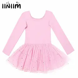 Iiniim/милые девушки одежда с длинным рукавом блестящая сетка для бальных танцев гимнастическое платье профессиональная юбка-пачка