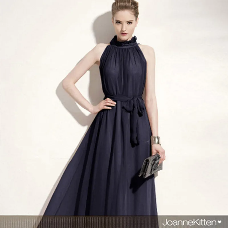 

2018 Spring and Summer Women New Bohemian maxi Dress Sling Chiffon Long Dress Beach Dresses