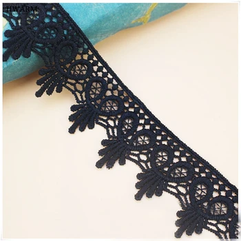 

14yard Black 4.3CM african lace fabric ribbon Water Soluble Polyester Lace Bar Code Embroidery Garment Skirt Cuff Decorative
